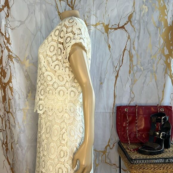 Taylor brand white crochet cap leaf mid length dress - Picture 5 of 9